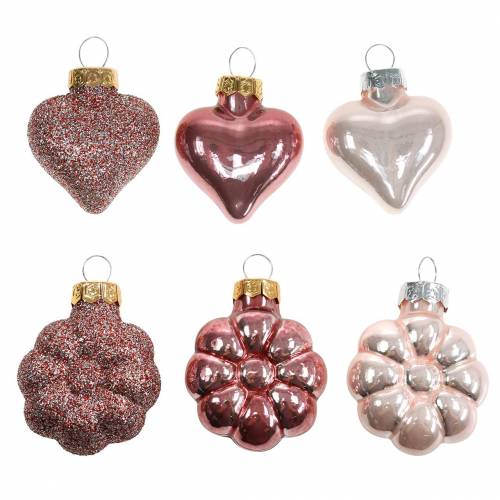 Floristik24 Mini julgransdekoration mix blandat glas rosa, rosa 12 st