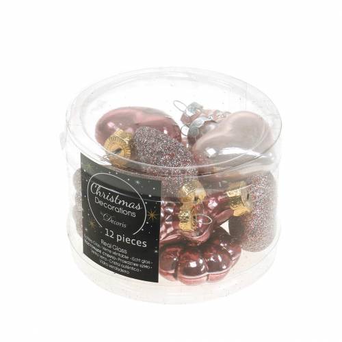 Floristik24 Mini julgransdekoration mix blandat glas rosa, rosa 12 st