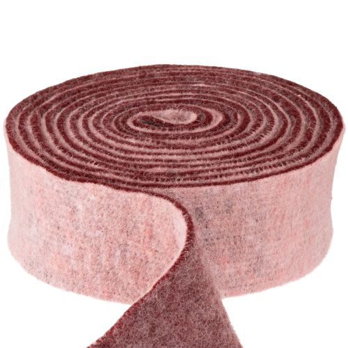 Filtband tvåfärgat krukband ullfiltband rosa rött 7,5 cm 5 m