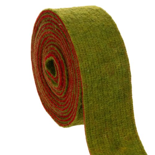 Filttejp, tvåfärgad grytlappstejp, 100 % ull, röd/grön, 7,5 cm bred, 5 m lång