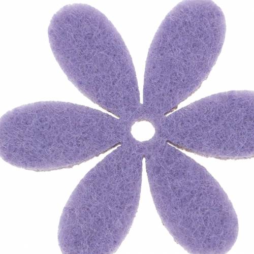 Artikel Filtblomma lila, vitt blandat 4,5cm 54st