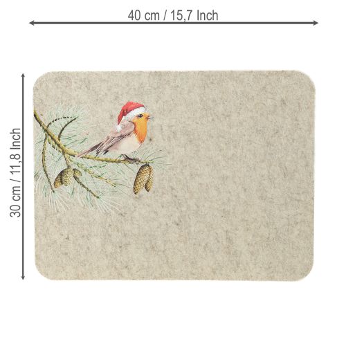 Artikel Filtunderlägg robin grå filt 40×30cm 4 stycken