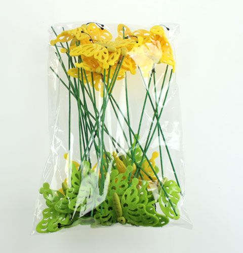 Floristik24 Filt fjäril på pinnen 7cm grön / gul 24st