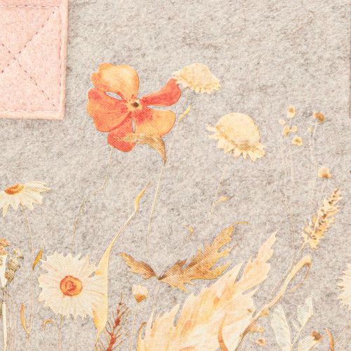 Artikel Filtpåse med blommotiv – Hållbar present- &amp; shoppingpåse i grått &amp; rosa 26cm 2st