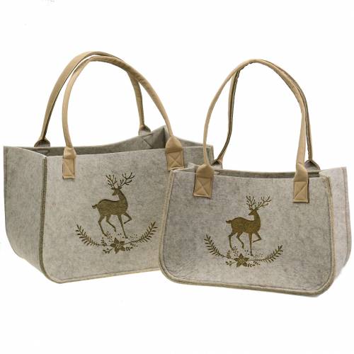 Filtväska natur med hjortmotiv 2-set