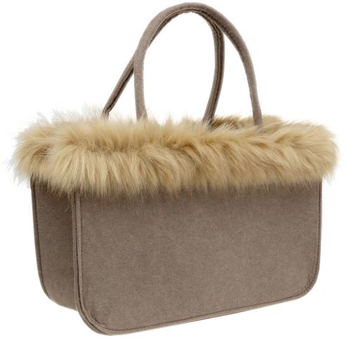 Floristik24 Filtpåse med pälskant ljusbrun 38cm x24cm x 20cm