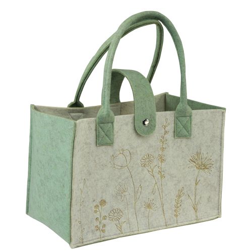 Artikel Filtpåse med handtag med blommor gräddgrön 30x18x37cm