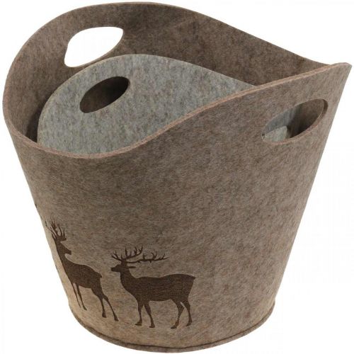 Floristik24 Juldekoration filtkorg rund hjortplanter 38cm / 30cm uppsättning av 2