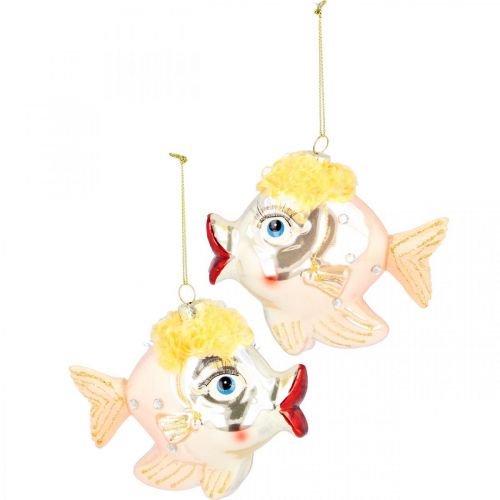 Artikel Julgransdekorationer fisk, dekorativa hängen, juldekorationer, äkta glas H9,5cm 2st