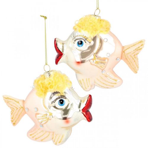 Artikel Julgransdekorationer fisk, dekorativa hängen, juldekorationer, äkta glas H9,5cm 2st
