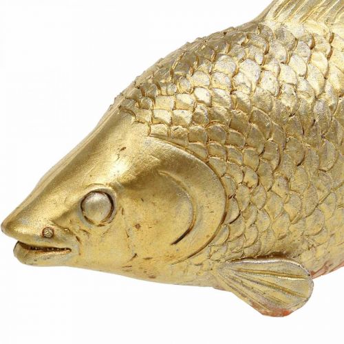 Floristik24 Dekorativ fisk guldfärgad staty att stå Fiskskulptur Polyresin Liten L18cm