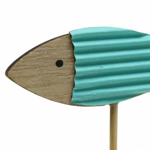 Artikel Dekorativa pluggar fisk trä turkosblå vit 8cm H31cm 24st