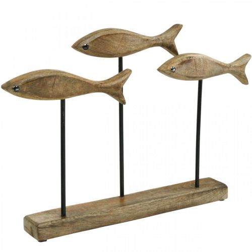 Floristik24 Maritim dekoration, dekorativ skulptur, träfisk på stativ, naturlig färg, svart H30cm L45cm