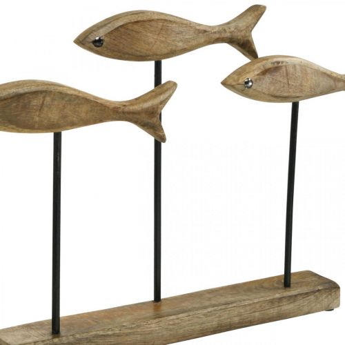 Floristik24 Maritim dekoration, dekorativ skulptur, träfisk på stativ, naturlig färg, svart H30cm L45cm