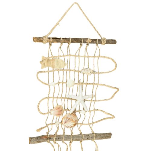 Artikel Fisknät i jute med snäckor, maritim väggdekoration 25×55 cm