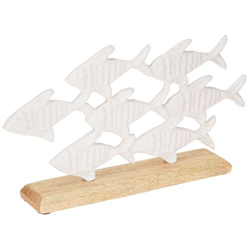 Artikel Fiskskola Dekoration Fisk Vit Metall Trä Natur 28x16cm