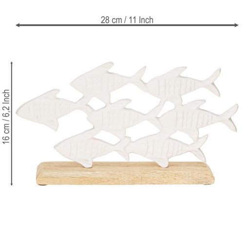 Artikel Fiskskola Dekoration Fisk Vit Metall Trä Natur 28x16cm