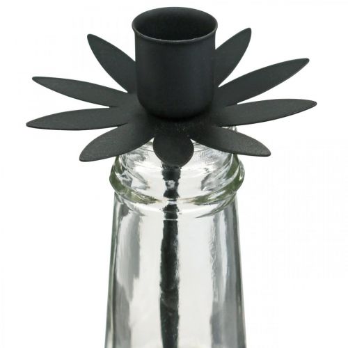 Floristik24 Ljusstake för Flaska Svart Glas, Metall Ø6,5cm H25,5cm
