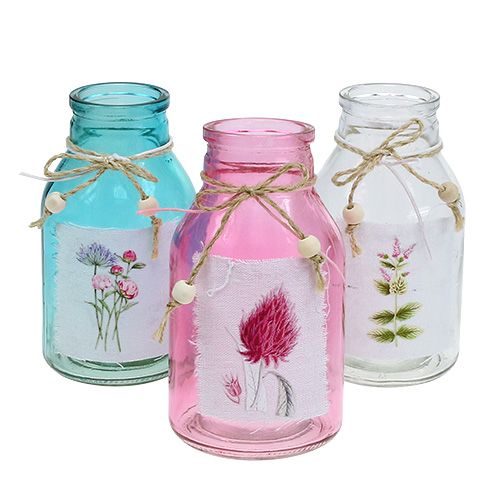Floristik24 Glasflaskor olika färger Ø8cm H15cm 3st