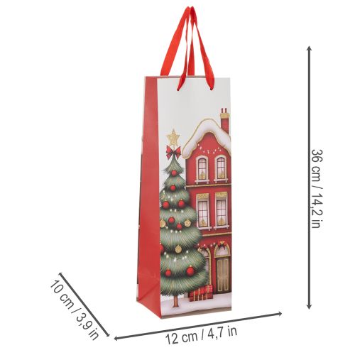 Presentpåse flaska julhus och julgran 36cm 2st | Floristik24.se