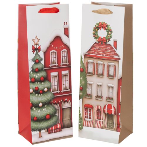 Presentpåse flaska julhus och