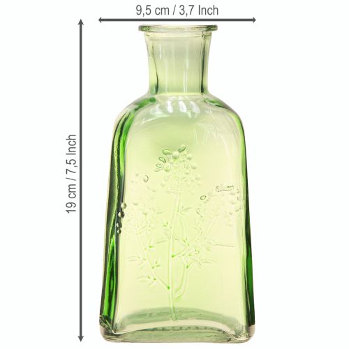Artikel Flaskvas glasvas med motiv flaskglas grön H19cm 2st