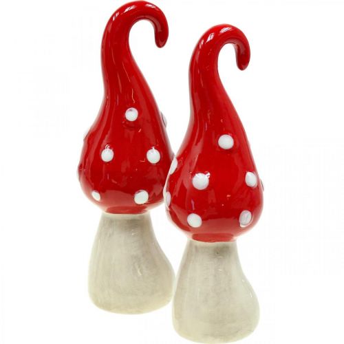 Paddsvamp keramiska dekorativa svampar röd vit Ø5cm H15,5cm 2st
