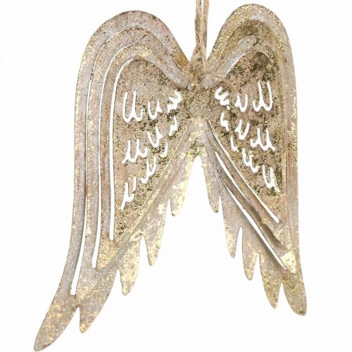 Floristik24 Änglavingar, metalldekoration att hänga, julgransdekorationer gyllene, antikt utseende H11.5cm W11cm 3st