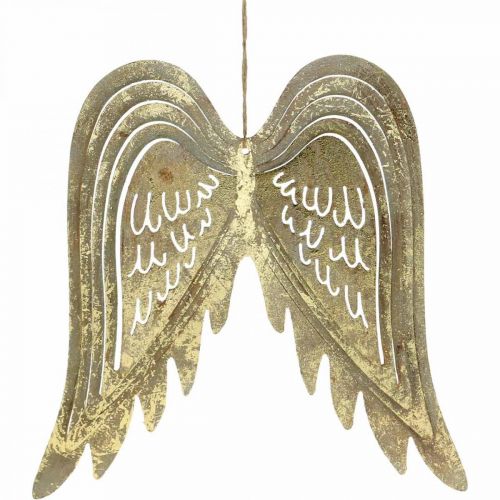 Floristik24 Juldekoration änglavingar, metalldekoration, vingar att hänga gyllene, antikt utseende H29.5cm B28.5cm