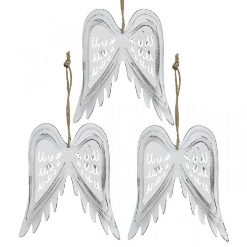 Floristik24 Änglavingar att hänga, juldekoration, metallhängen vita H11,5cm W11cm 3st