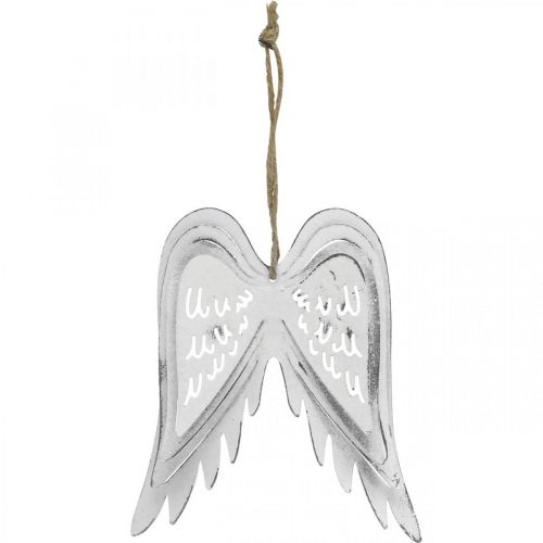 Floristik24 Änglavingar att hänga, juldekoration, metallhängen vita H11,5cm W11cm 3st