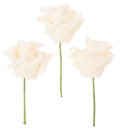 Konstgjord ros, krämfärgad, 10 cm blomma på stjälk, 100 stycken