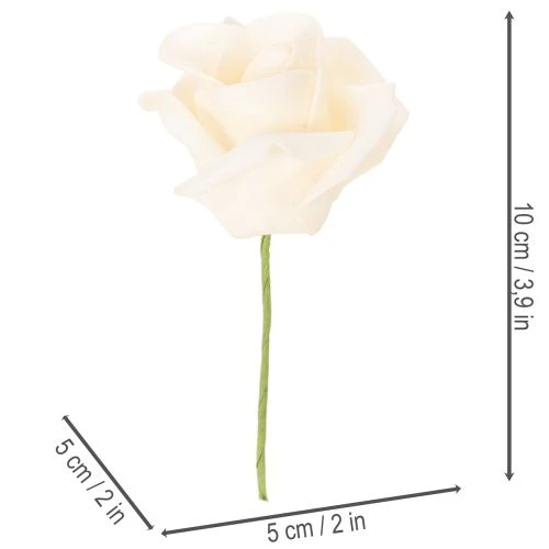 Konstgjord ros, krämfärgad, 10 cm blomma på stjälk, 100 stycken | Floristik24.se