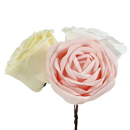 Floristik24 Foamrose Mix Ø10cm rosa, grädde, vit 6st