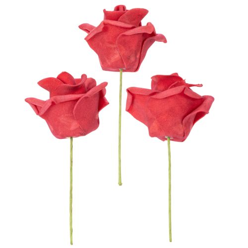 Konstgjord röd rosblomma med stjälk, 5 cm, 100 stycken | Floristik24.se