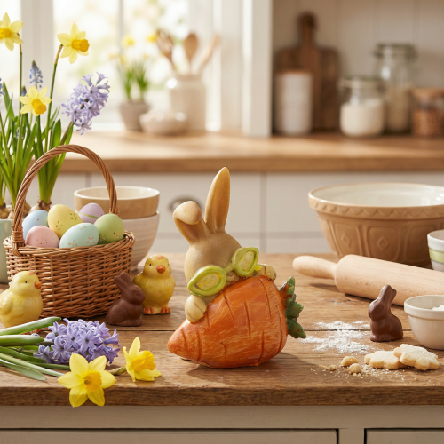 Artikel Dekorativ kanin med morot, dekorativa påskharefigurer, 6 cm, 3 stycken