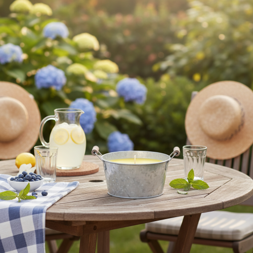 Artikel Citronella utomhusljus i hink: Stämningsfull belysning och insektsmedel, 15 cm