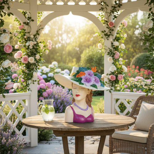 Artikel Blomvas kvinna i hatt med blommor krukdekoration för inomhus- och utomhusbruk 20 cm