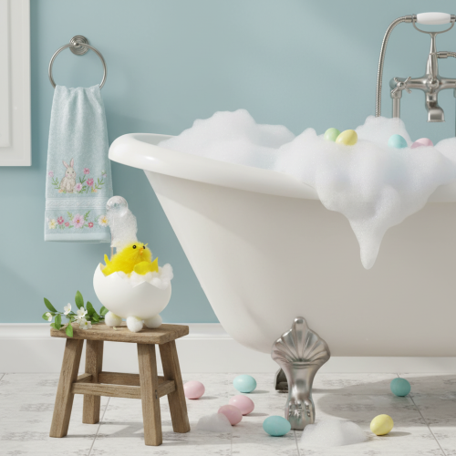 Artikel Påskdekoration av kyckling, chenillekyckling i badkaret, gul, 9 cm