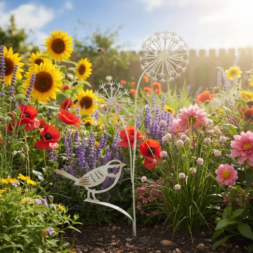 Artikel Blompropp metalldekoration Allium fågel vit 20×52cm