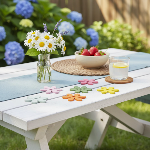 Artikel Strödekoration träblommor färgad bordsdekoration Ø3-4cm 48 st
