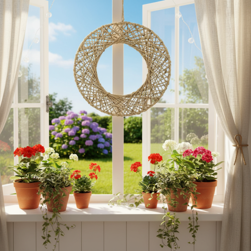 Artikel Dekorativa juteringar, naturlig stil, hängande dekoration, bohemisk stil, Ø38 cm, 2 stycken, metallringar, väggdekoration, fönsterdekoration