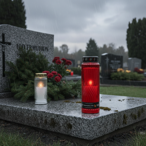 Artikel Gravljuslock motiv blomma röd svart 10 dagar H27cm