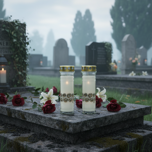 Artikel Gravljus vita rosor sorgeljus Ø7cm H23,5cm 100h 2st