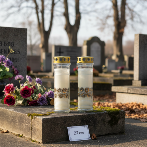 Artikel Gravljus vita rosor sorgeljus Ø7cm H23,5cm 100h 2st