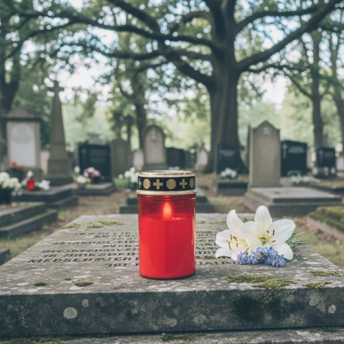 Artikel LED gravljus med timer kyrkogårdsljus för batteriröd H12,5cm
