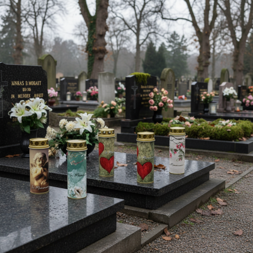 Artikel Gravljus med motiv, begravningsdekoration, Ø6cm H17cm, 6 stycken