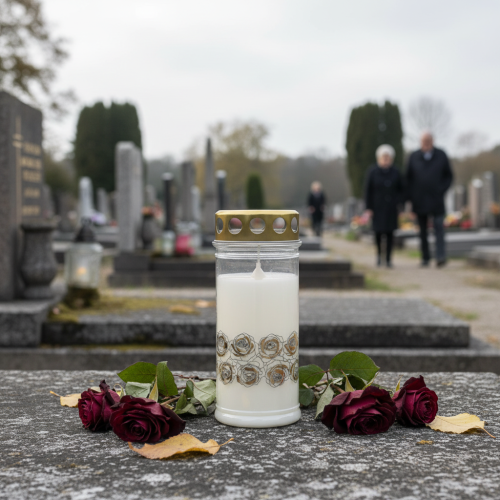 Artikel Gravljus vita rosor guld sorgeljus Ø7cm H18cm 77h