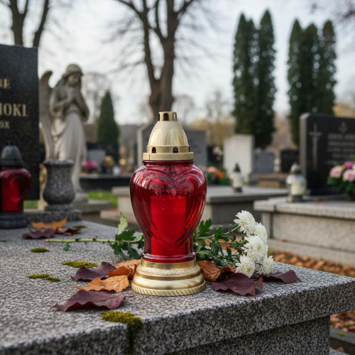 Artikel Gravljus glashjärta gravlykta röd Ø10,5cm H25,5cm