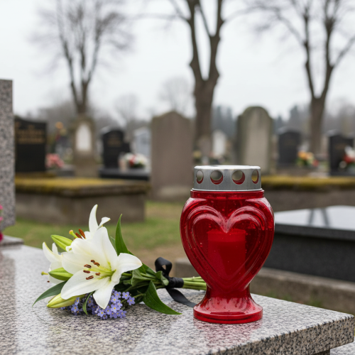 Artikel Gravljus rött hjärta sorgeljus minnesljus 9×8×15cm 24h 4 st